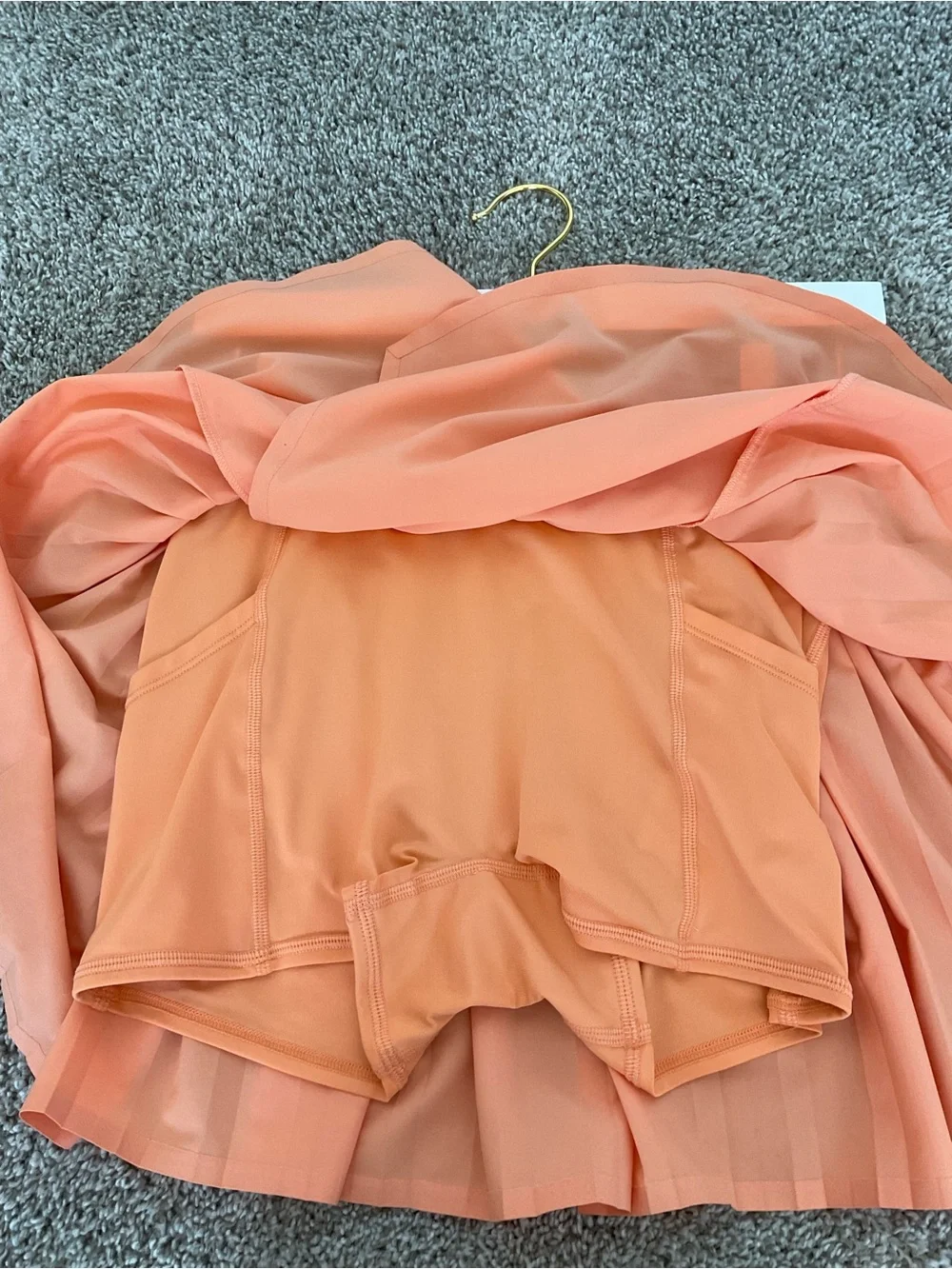 ALO Yoga Coral Orange Pleated Skater Skirt